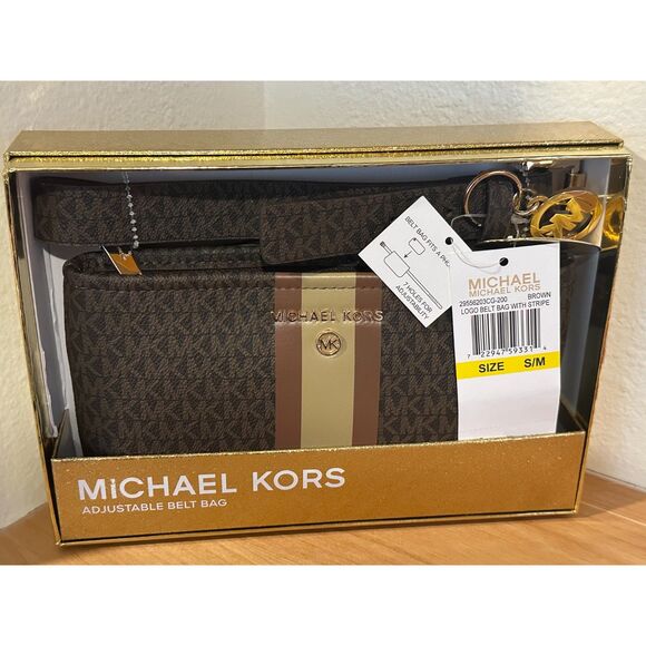 Michael Kors Handbags - Michael Kors Brown Adjustable Belt Bag with Stripe NIB